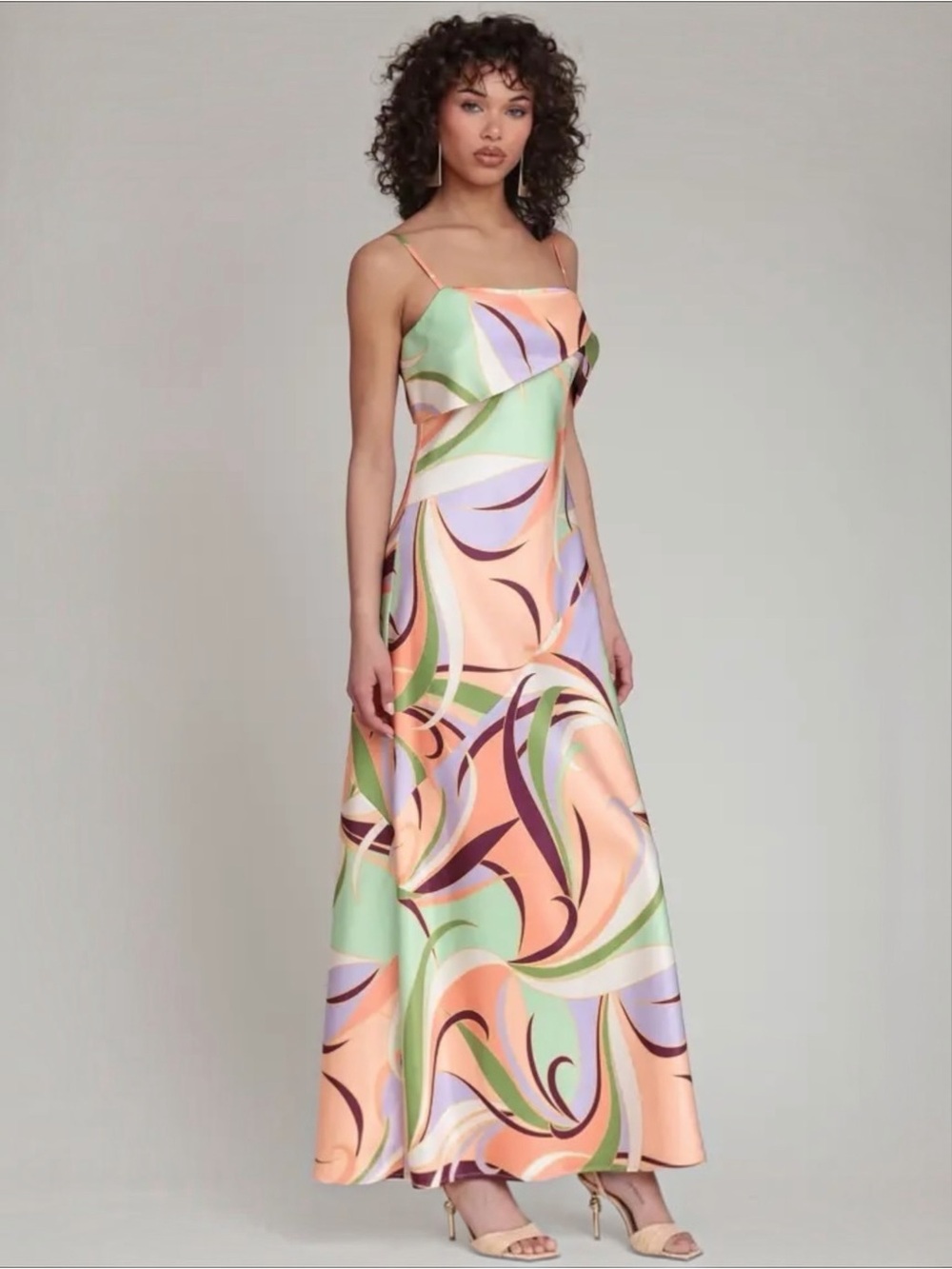 Avec Les Filles Women’s Abstract Floral Print Satin Maxi Slip Dress Size 6 NEW